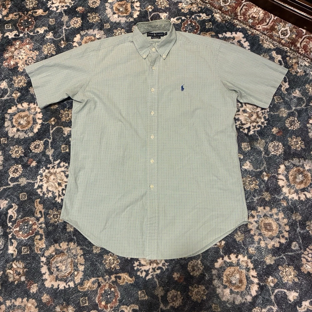 Polo Ralph Lauren Vintage Green Plaid Short Sleeve Button Down Shirt Size M
